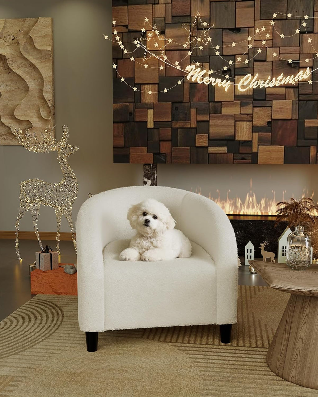 GarveeHome Accent Chair Boucle Barrel Chairs Living Room Chairs Round Armchairs for Bedroom Waiting Room Office Reception Chairs(Beige)