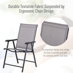 Set of 2 Patio Folding Chairs, Stackable Outdoor Sling Patio Dining Chairs with Armrests for Lawn, Camping, Dining, Beach, Metal Frame, No Assembly, Gray