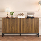 Fiogmub Fluted Accent Storage Cabinet, Kitchen Sideboard Buffet with 4 Fluted Doors, Adjustable Shelves for Living Room, Dining Room, Hallway (Walnut)