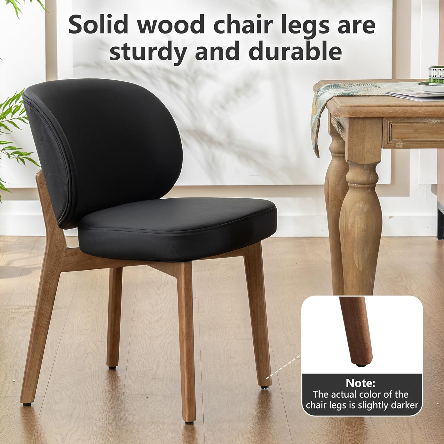 YOUNIKE Dining Chair with High Back Set of 4 Mid Century Modern Kitchen Chair Faux Leather Upholstered Armless Chair 20" Wide Padded Seat with Wooden Legs for Kitchen Dining Living Room Bedroom Black