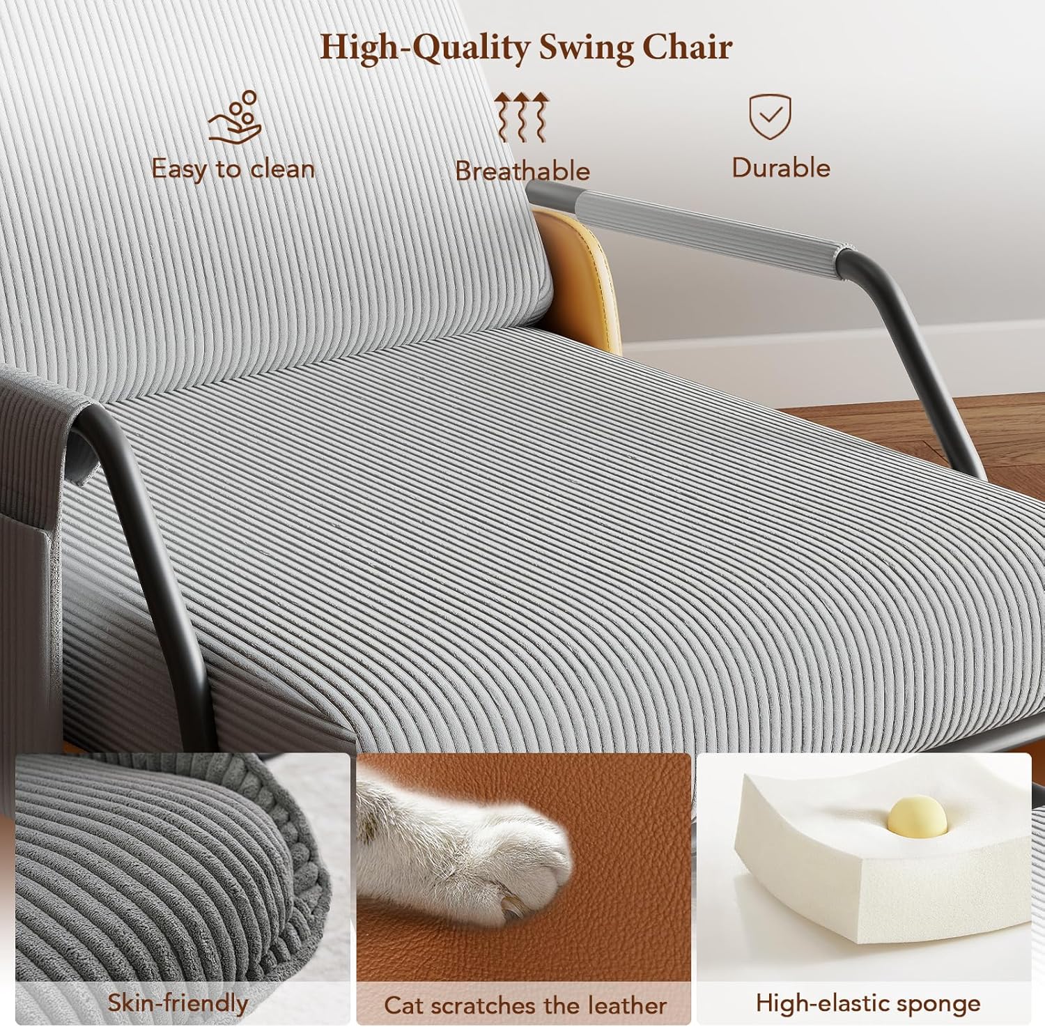 Furniliving Modern Glider Rocking Chair, Upholstered Nursery Glider Chair with Adjustable Recline & Retractable Footrest, Comfortable Lounge Chair for Mom Nursery Living Room Bedroom (Dark Grey)