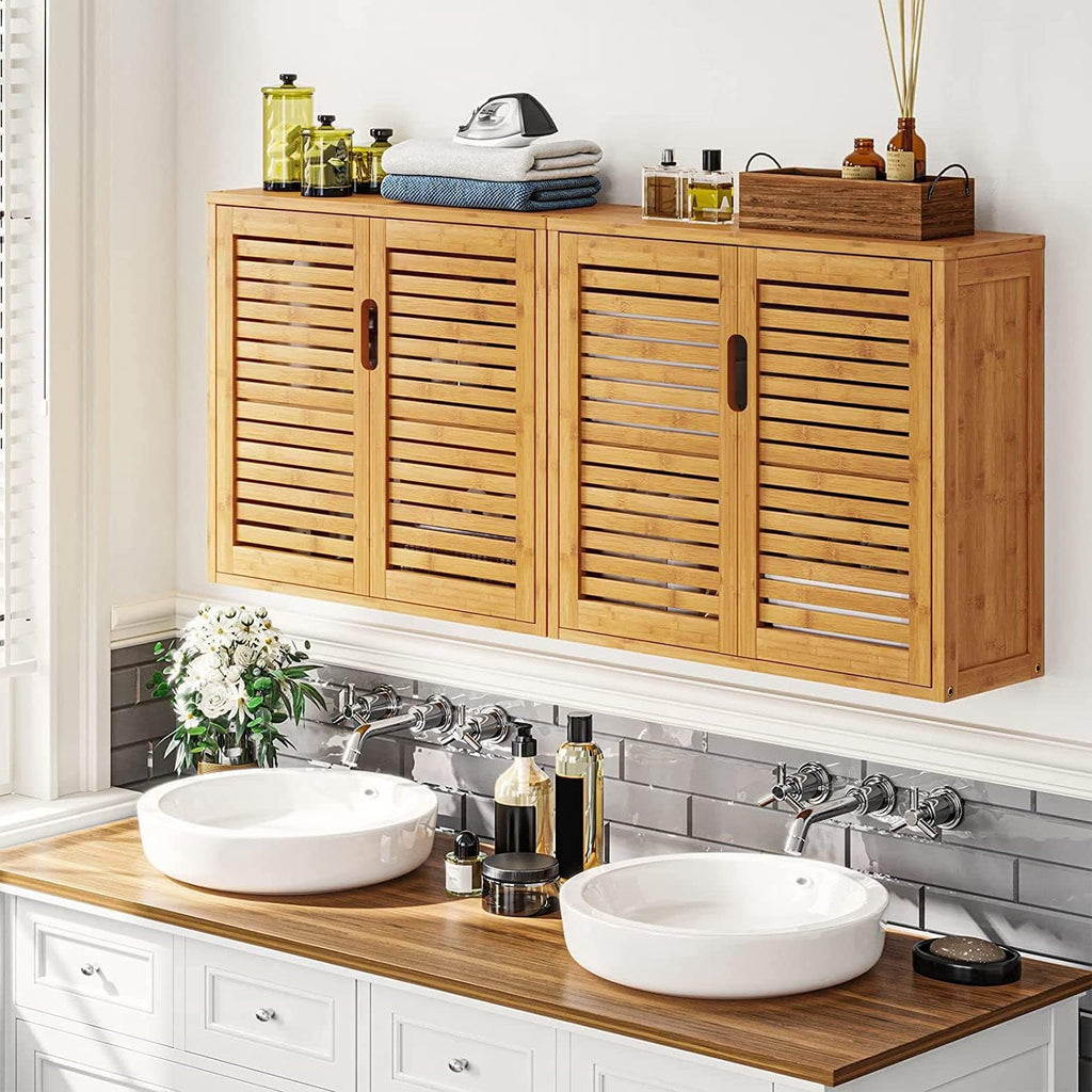 VIAGDO Wall Cabinet Bathroom Storage Cabinet Wall Mounted with Adjustable Shelves Inside, Double Door Medicine Cabinet, Utility Cabinet Organizer Over Toilet, Bamboo, 23.2''Lx8.1''Wx20.4''H