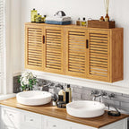 VIAGDO Wall Cabinet Bathroom Storage Cabinet Wall Mounted with Adjustable Shelves Inside, Double Door Medicine Cabinet, Utility Cabinet Organizer Over Toilet, Bamboo, 23.2''Lx8.1''Wx20.4''H