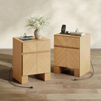 ModernMate 23.5" Tall Modern Nightstand, Wood Bedside Table with Drawer, USB-C Port, Wooden Night Stand End Table for Bedroom, Sofa, Chevron Pattern Design, Stable Legs, Natural Oak