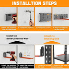 TORACK Garden Tool Organizer Wall Mounted, Garage Folding Chair Storage Rack, Tools Rack for Shovels, Rakes, Broom, Ladders, Hooks for Keyhole Style Shelving Unit(13 pcs)