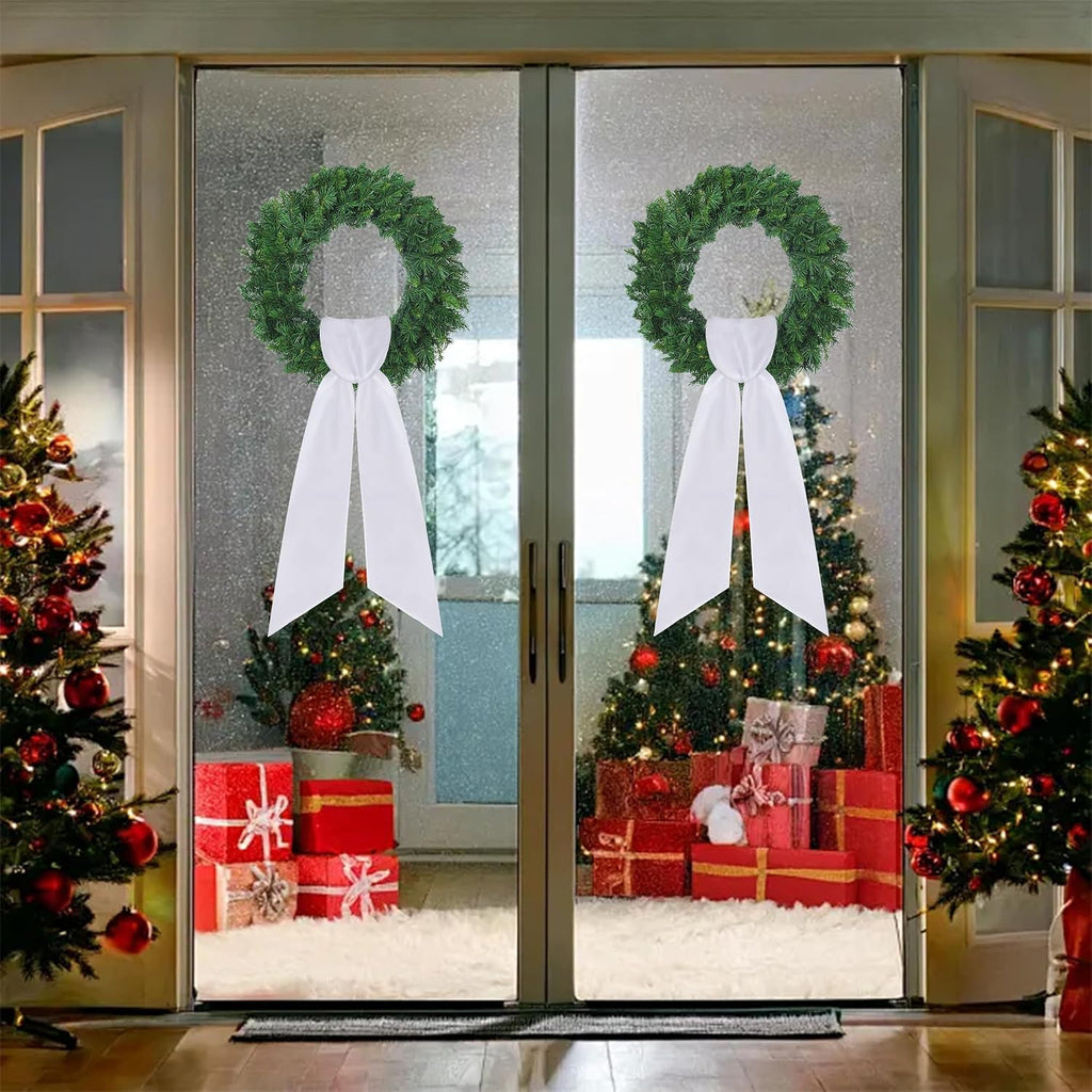 RunNico 4.5" W x 56.3" L White Wreath Sash for Front Door, 2 Pack White Sash, Plain Embroidered Wreath Accessories for Easter Weddings Farmhouses Christmas DIY Halloween Party Yard Wall Doorway Decor