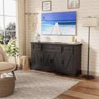 56" Buffet Cabinet Sideboard with Storage: Built-in Charging Station, Farmhouse Wood Coffee Wine Bar, Furniture with Drawers and Doors for Kitchen, Dining Room, Living Room, Black