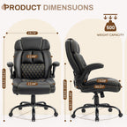 Massage Office Chair, 500LBS Ergonomic Rocking Executive Desk Chairs with 4 Points Vibration&Heat,Padded Flip-up Armrests for Big and Tall Office Chair,Swivel Computer Chair Thicken, PU Black