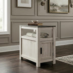 Signature Design by Ashley Fendenmore Farmhouse Chairside End Table with Storage and USB Ports, Gray & White