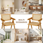 Furlide Rattan Dining Chairs Set of 2, Modern Mid Century Accent Chairs, Comfy Armchairs, Outdoor Rattan Chairs with Armrest for Bedroom Living Room Reading Room Dining Kitchen
