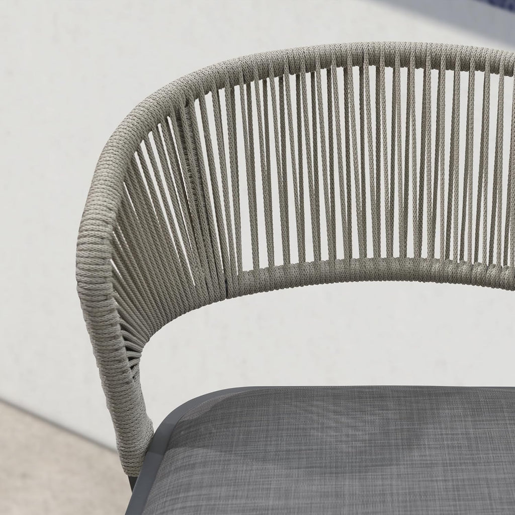 PURPLE LEAF Counter Height Bar Stool Set of 2 Modern Aluminum Rattan Wicker Outdoor Barstools with Backrest and Cushion for Kitchen Lawn Pool Bar Chairs Dark Grey