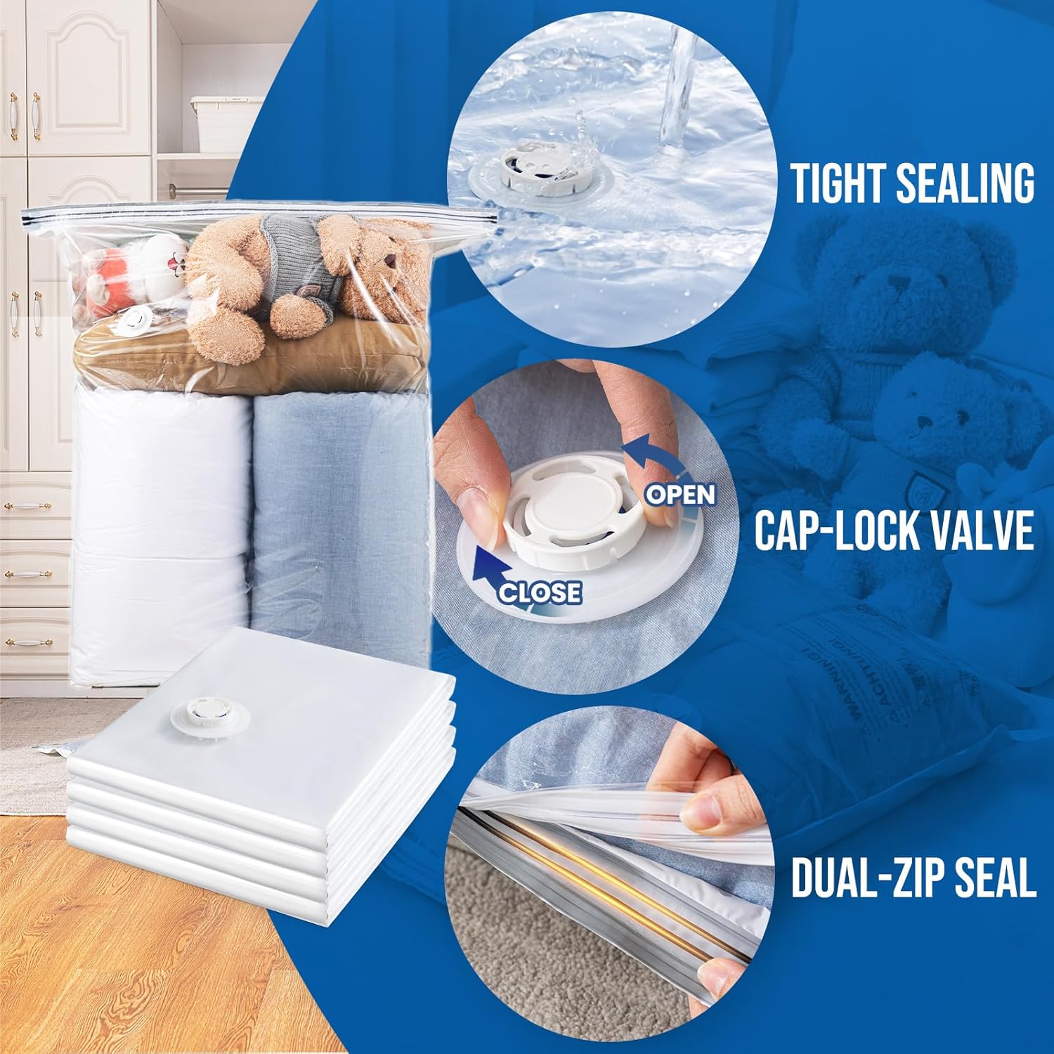 TAILI 8 Pack Vacuum Storage Bags for Comforter and Blankets, Jumbo Vacuum Seal Bags for Bedding 40x31 Inch, Space Saver Bags for Clothes, Pillows, Saving More Closet Space