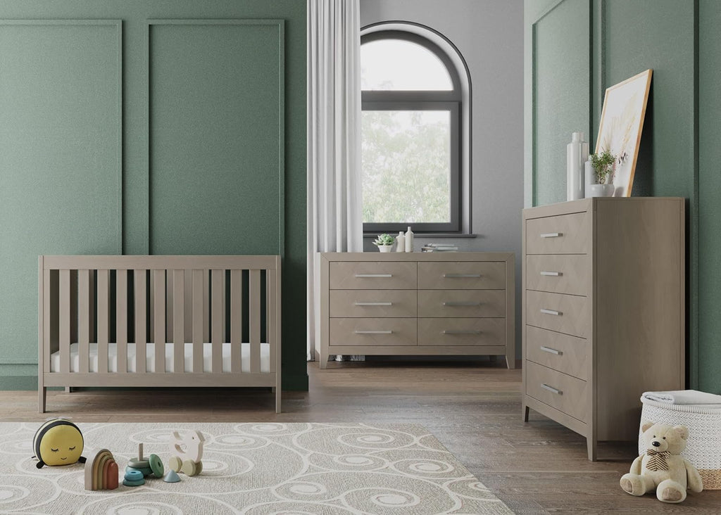 Child Craft Kieran Crib, Dresser, and Chest Nursery Set, 3-Piece, Includes 3-in-1 Convertible Crib, 6-Drawer Dresser, and Chest, Grows with Your Baby (Crescent Gray)