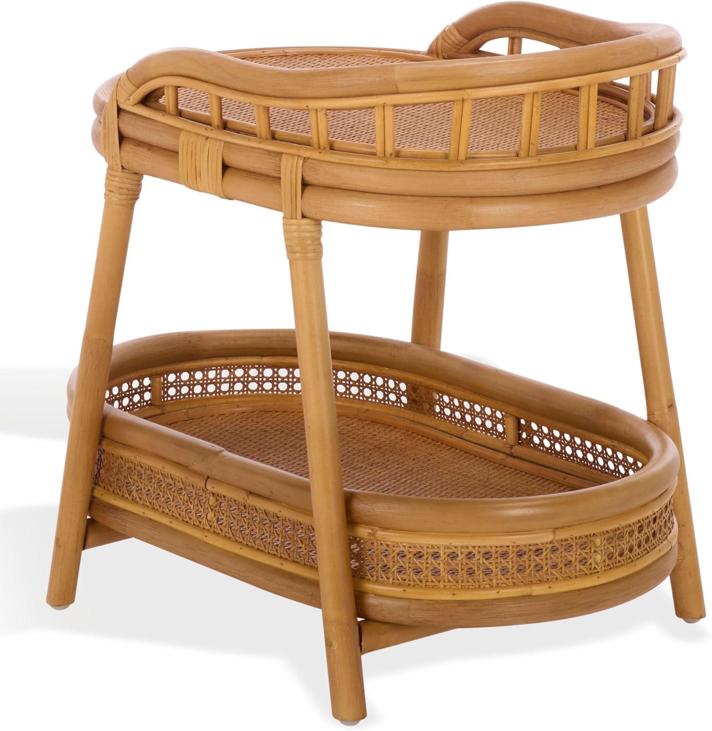 SAFAVIEH Couture - Shayleen 2-Tier Natural Rattan Accent Table - Handwoven Boho Coastal Design - Fully Assembled - Ideal for Living Room, Bedroom, Kitchen (CWK3023A)