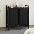 Laundry Sorter, Freestanding Black Hamper Basket, 2 Section Organizers and Storage, Pull-Out Fabric Bags, 100lb Capacity MDF Shelf, Metal Frame, 48L Bags, 26.8x13x28.5 Inch