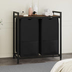 Laundry Sorter, Freestanding Black Hamper Basket, 2 Section Organizers and Storage, Pull-Out Fabric Bags, 100lb Capacity MDF Shelf, Metal Frame, 48L Bags, 26.8x13x28.5 Inch