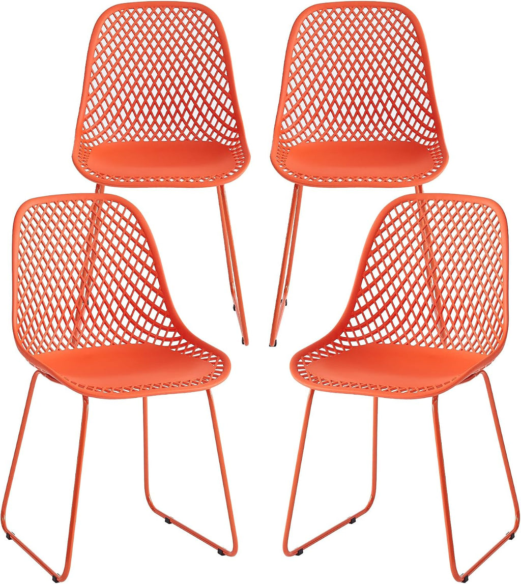 Modern Dining Chairs Set of 4, Stable Plastic Kitchen Chairs with Metal Sled Base for Dining Room (Blood Orange)