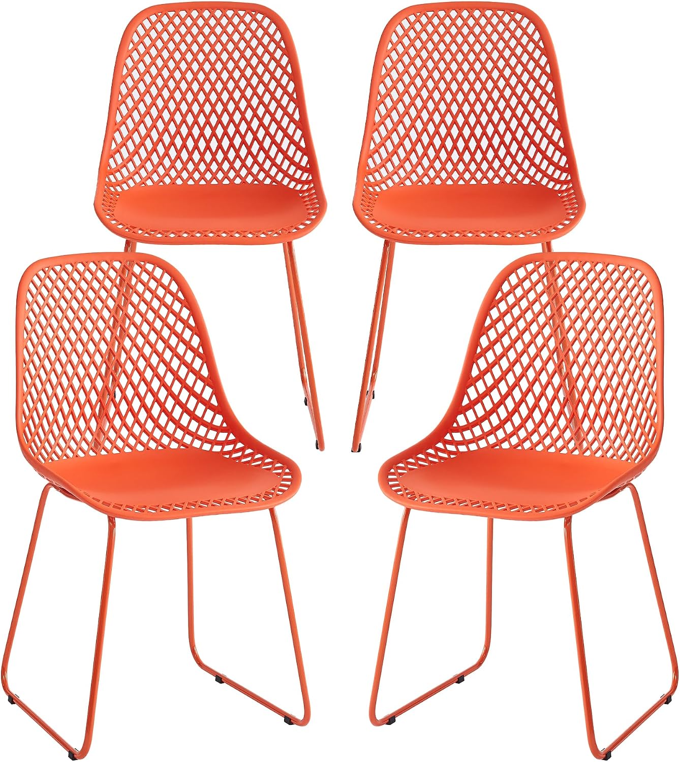 Modern Dining Chairs Set of 4, Stable Plastic Kitchen Chairs with Metal Sled Base for Dining Room (Blood Orange)