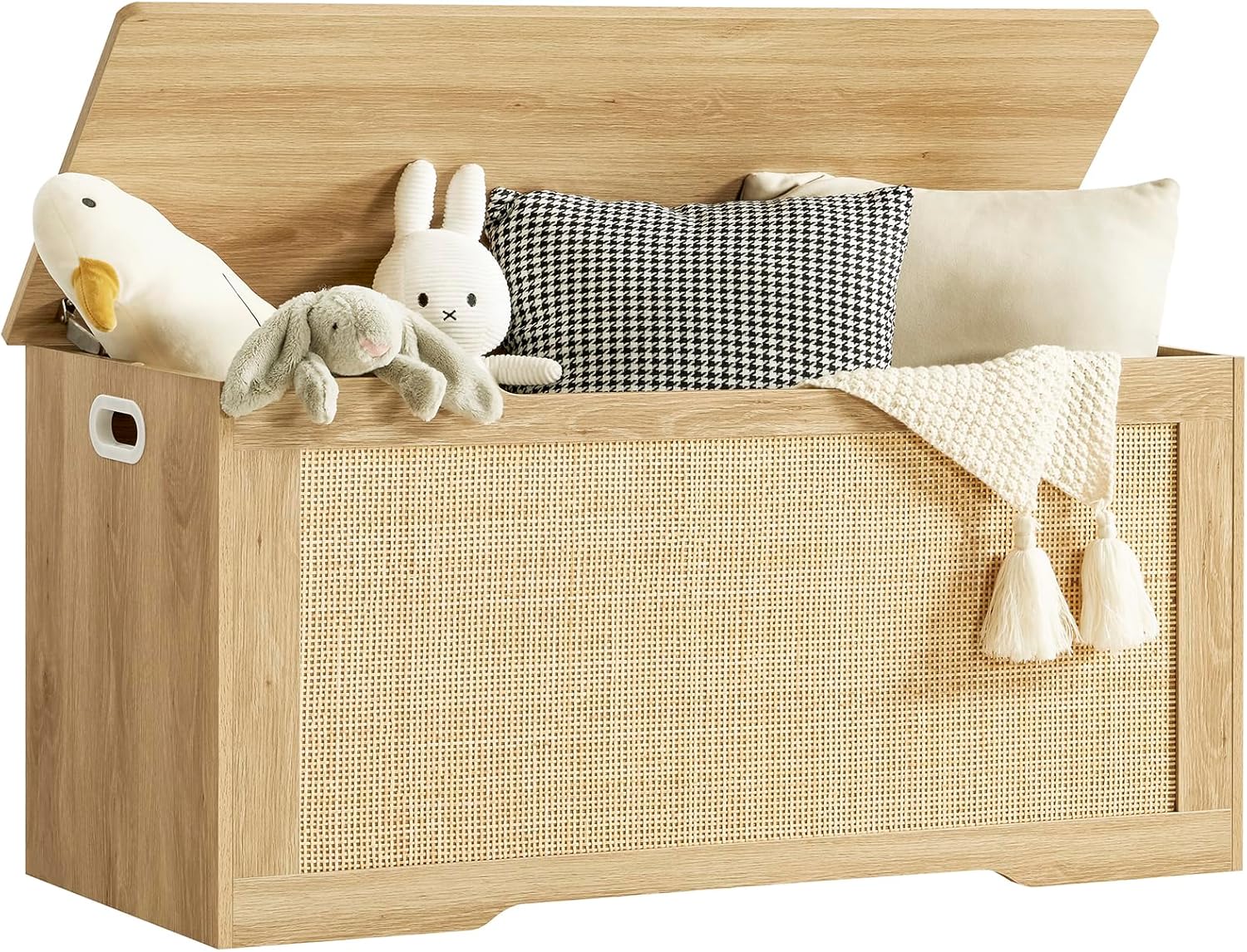 usikey 39.4” Storage Chest, Toy Box with 2 Safety Hinges, Toy Chest for Bedroom, Storage Bench with Storage, Shoe Bench, Supports 220 lb, for Living Room, Entryway, Natural