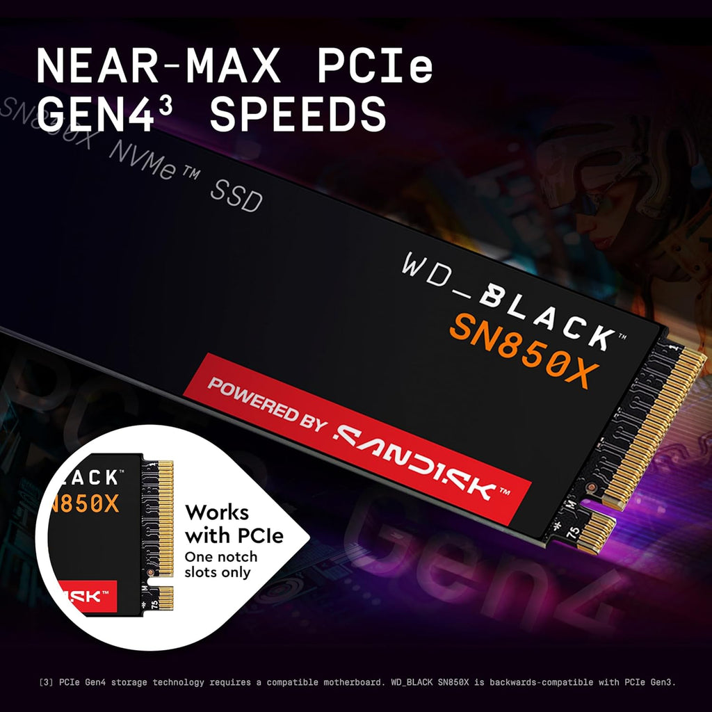 WD_BLACK SN850X 4TB NVMe SSD - M.2 2280, Up to 7,300 MB/s Read speeds, Up to 6,300 MB/s write speeds, Gaming Expansion, High Performance Internal Solid State Drive - WDS400T2X0E