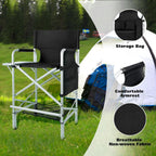 Makeup Chair for Makeup Artist 45.6'', Tall Directors Chairs Foldable for Clients with Side Table Cup Holder Storage Bag and Footrest, Folding Chair 400lbs Capacity Black