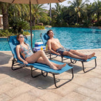 Giantex Folding Beach Tanning Chair, Adjustable Face Down Patio Lounge Chair w/ 4-Position Backrest, Face Hole & Removable Pillow, Portable Sunbathing Chair for Poolside Yard Lawn (2,Steel Blue)