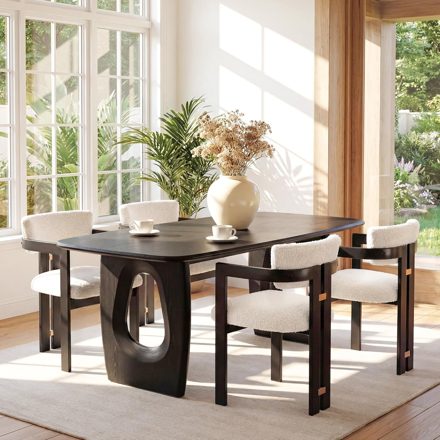 Morden Fort Boucle Dining Chair Set of 4, Upholstered Kitchen Chairs with Metal Frame & Round Back, Barrel Side Chair for Dining Room, Kitchen, Living Room, Apartments