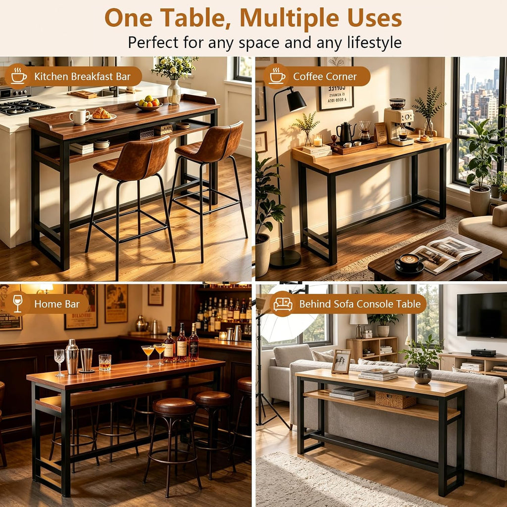 Long Bar Table, 1" Thick Wooden Narrow Pub Height Table with Storage, Farmhouse Counter High Table for Cafe Living Room Bistro White(Single Layer-Guard) 39.5×11.9×41"