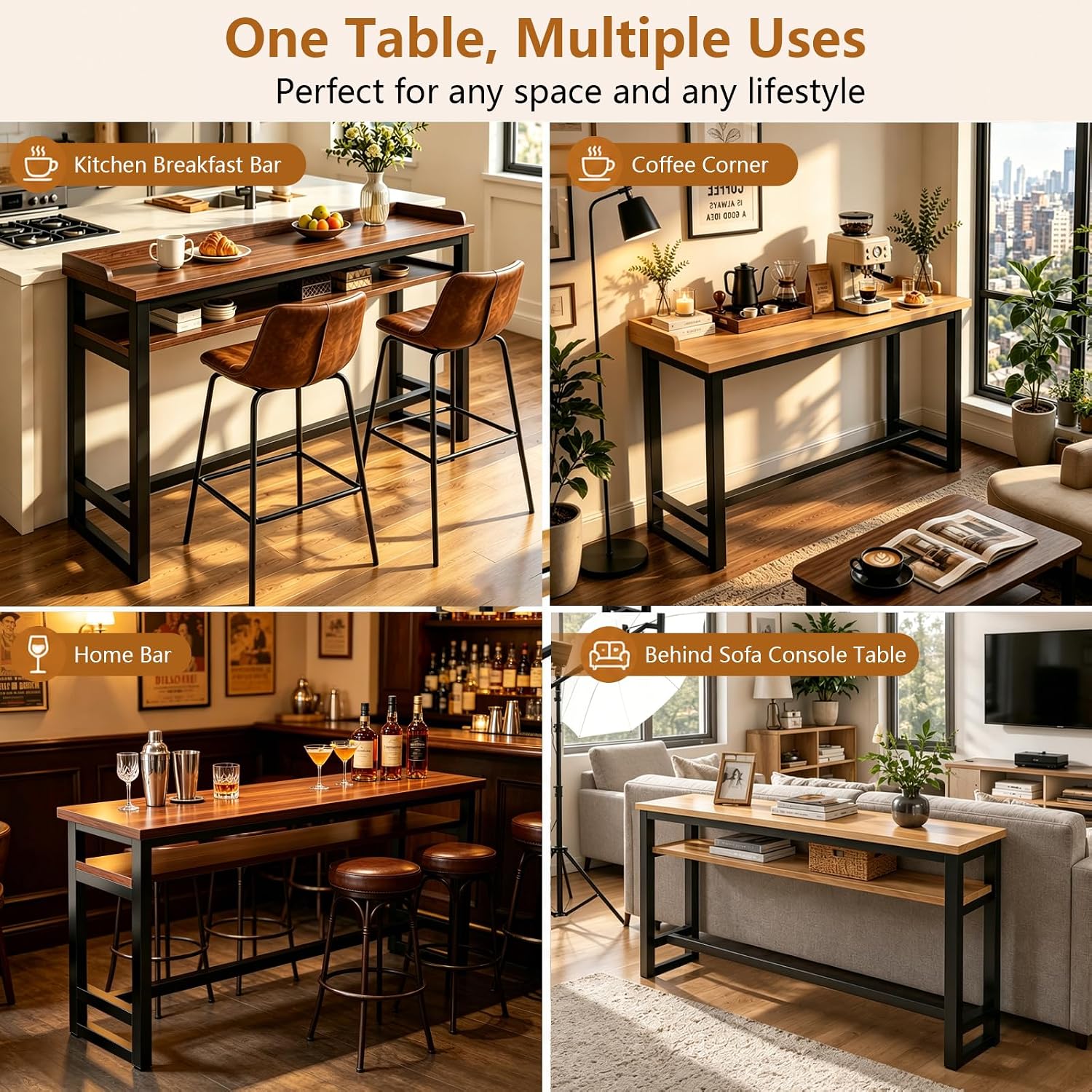 Long Bar Table, 1" Thick Wooden Narrow Pub Height Table with Storage, Farmhouse Counter High Table for Cafe Living Room Bistro White(Single Layer-Guard) 39.5×11.9×41"