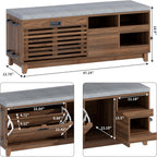 Loomie 47.2" Shoe Storage Bench with Flip Drawer, 2-Tier Entryway Bench with Padded Seat Cushion & 2 Pull-out Shelves & Semi-open storage, Shoe Rack Bench with Side Holder for Hallway,Bedroom (Walnut)