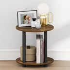 Furinno Turn-N-Tube Night Stand, 2-Tier Small Round Nightstand, Toolless Assembly End Table with Open Shelf, Bedside Table, Side Table, for Bedroom, Closet, Dorm, Amber Pine