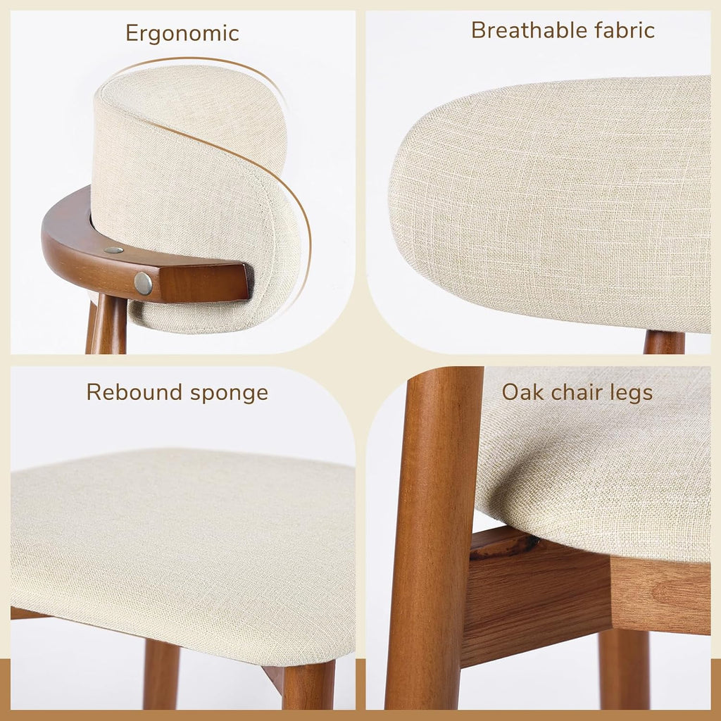 Solid Wood Dining Chair Set of 2, Breathable Fabric Upholstered Kitchen Chairs, Modern Farmhouse Style, Ergonomic Backrest, Rebound Sponge
