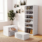 Giantex 6-Tier Foldable Shoe Rack Organizer, 12 Pairs Plastic Shoe Storage Box w/Magnetic Door, Space-Saving Collapsible Shoe Shelf for Entryway Living Room Cloakroom Closet, Easy Assembly