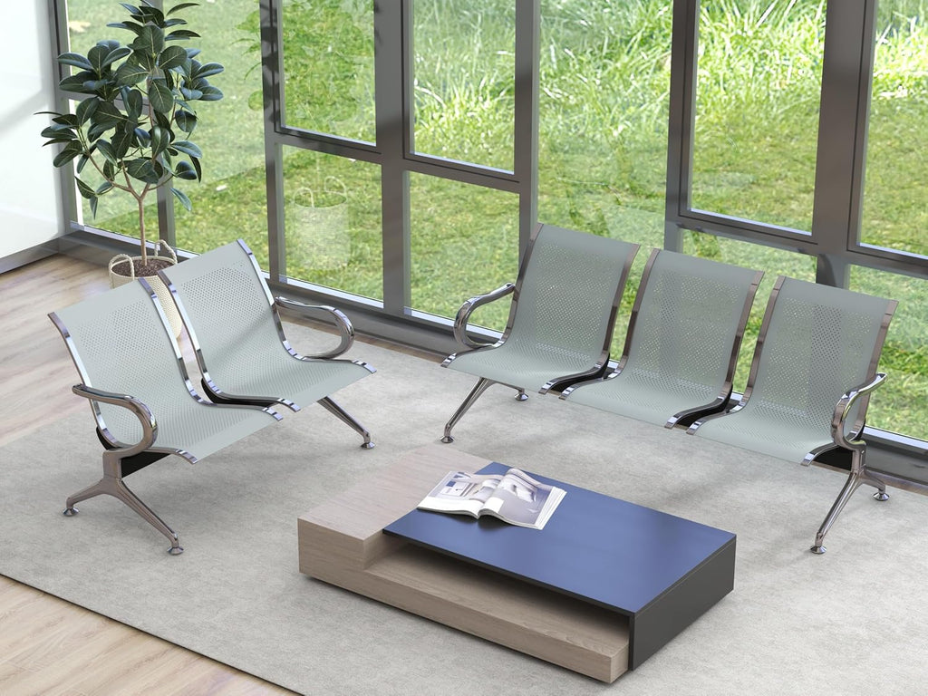 Kinsuite 5 Seat Waiting Room Chairs - Airport Reception Chairs with Arms Metal Reception Bench Seating Lobby Chairs for Business Office Hospital Bank Airport Market, Silver
