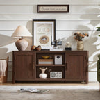 Joaxswe Farmhouse 55" Entertainment Center,Walnut Tv Stand with Adjustable Shelves & 2 Door Storage,Wooden Media Console Cabinet for TVs Up to 65 inches, Rustic Tv Stands for Living Room,Bedroom