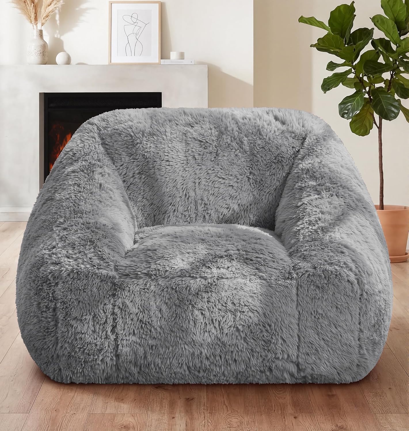 Hobestluk Bean Bag Chair Plush Accent Chair Armrest Living Room Adult Brown | Memory Foam Filled Oversized Large Cozy Comfy Plush Chair Lazy Sofa Living Room Bedroom Dorm Reading Gaming Washable cover