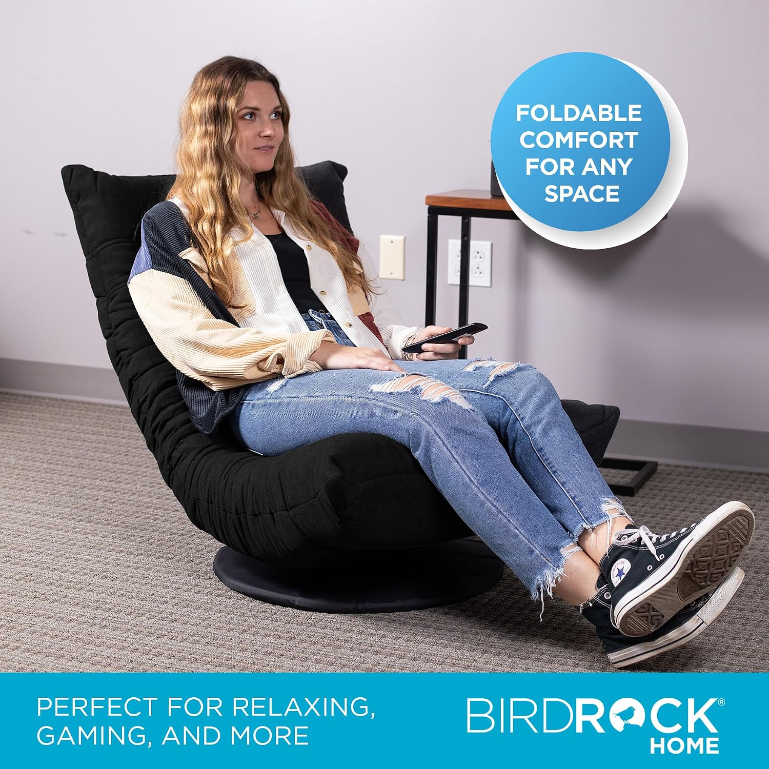 BIRDROCK HOME Swivel Floor Chair - 360 Adjustable Memory Foam Lounge Seat - Gaming - Comfortable Back Support - Cushion Dorm Rocker - Comfy for Reading Game Meditating - Fully Assembled (Charcoal)