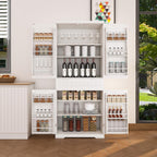 Polibi Freestanding Pantry Cabinet - Adjustable Shelves, Slide-Out Drawer & 6 Door Shelves, Farmhouse Design for Kitchen/Laundry Room, White