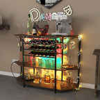 COSTWAY Wine Bar Cabinet, 3-Tier Liquor Cabinet with Power Outlets, Wine Bottle Racks, Glass Holders, Coffee Bar Cabinet, Freestanding Mini Bar Table for Kitchen, Dining Room, Pub (Rustic Brown)