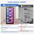 Lvifur Corner Display Cabinet with RGB Lights,5-Tiers Curio Cabinet Display Case with Lock,69" Tall Showcase Display Shelf for Collectibles, Living Room Bookcase Glass Display Cabinet,Black