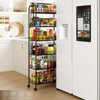 6-Tier Slim Storage Cart, Rolling Kitchen Cart with Wheels, Narrow Metal Shelf Organizer with Hooks for Kitchen, Bathroom, Living Room, Laundry, Small Spaces (Black, 10 in)