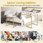 GOFLAME Nesting Coffee Tables Set of 3, Rectangular Nesting Center Table with Faux Marble Top & Metal Frame, Modern C-Shaped Nested Side Table Set for Living Room, Bedroom, Gold & White