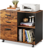 DEVAISE 3 Drawer Wood File Cabinet, Rolling Filing Cabinet with Open Storage Shelf, Printer Stand for Home Office Storage and Organization, Fits Letter/A4 Files (Rustic Brown, Wood)