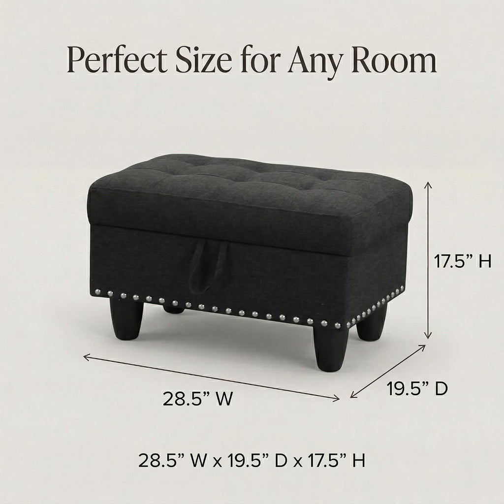 28.5 Inch Storage Ottoman Bench, Upholstered Ottoman with Hidden Storagefor Bedroom Living Room, End of Bed Foot Rest Stool, Charcoal Gray