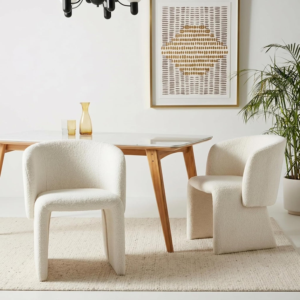 NORDICANA Barrel Dining Room Chairs with Arms, Faux Fur Accent Chairs Set of 2, for Kitchen, Living Room, Upholstered Armchairs, Off-White
