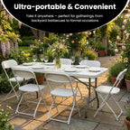 5 Pack of 6 Foot Foldable Table with Built in Handle & Steel Legs, 6FT Portable Heavy Duty Plastic Folding Tables for Parties, Dining, Wedding, Events, Picnic, Indoor & Outdoor, Camping, Utility
