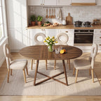LITTLE TREE 59-Inch Oval Wooden Dining Table for 4-6, Kitchen Round Table with Metal Cross Base, Modern Farmhouse Dining Table for Small Space, Dining Room, Apartment, Living Room, Walnut (Table Only)
