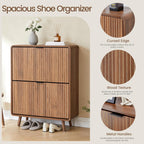 FurSch Fluted Shoe Storage Cabinet with 2 Flip Drawers, Narrow Shoe Rack Cabinet Organizer with Adjustable & Removable Shelves for Entryway (All Walnut, 2 Drawers)