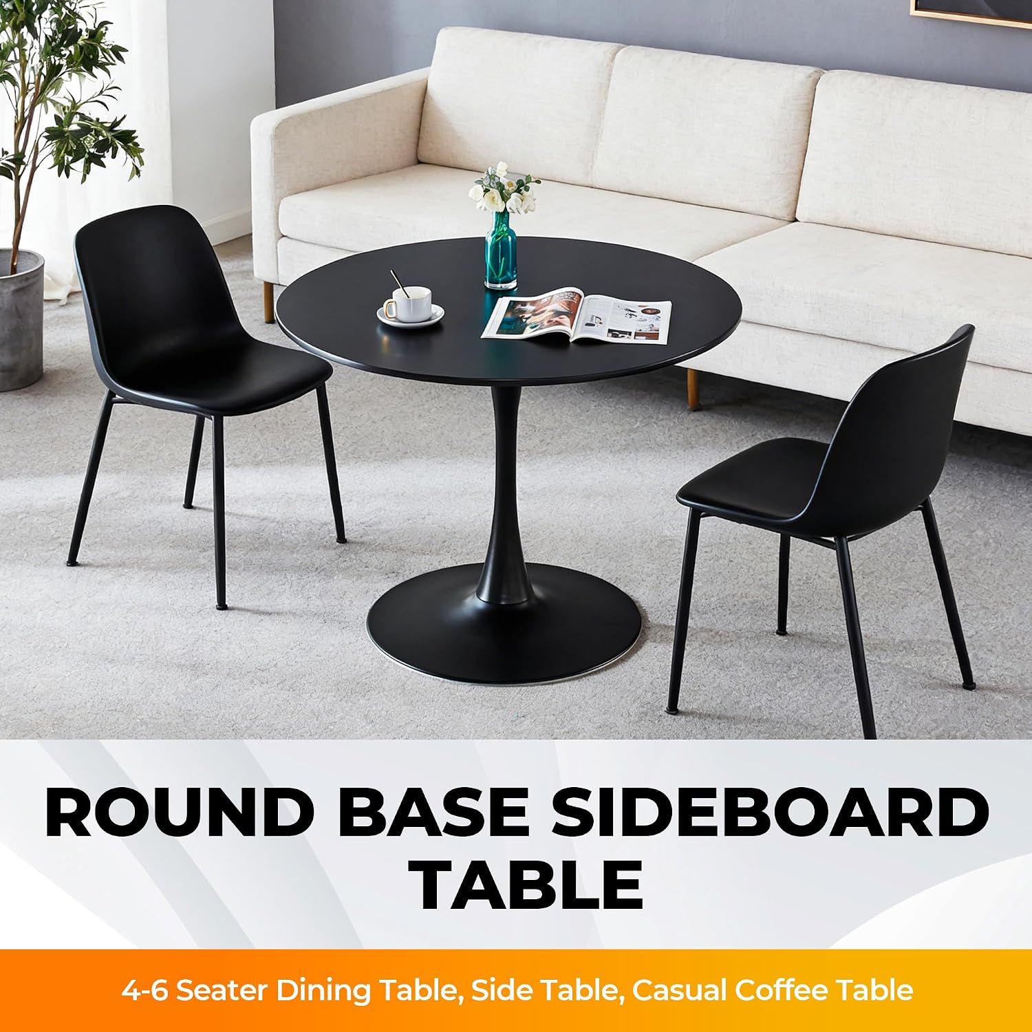 42 Inch Black Round Dining Table for 4-6 People,Mid-Century Black Tulip Table,Modern Kitchen Dining Table with MDF Table Top and Pedestal Base for Home and Kitchen