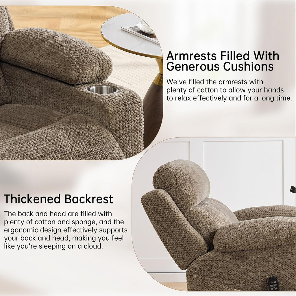 Power Swivel Rocker Recliner Chair with Massage & Heat, 26'' Oversized Glider Recliner Nursery Chair with Adjustable Headrest,Dual Motor Electric Recliner Chairs for Adults,Infinite Position,Camel
